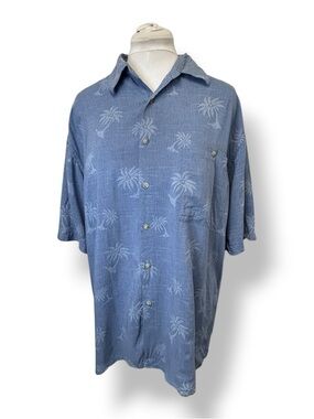 Pierre Cardin Mens Short Sleeve Button Down Hawaiian Shirt VTG 90s Blue L